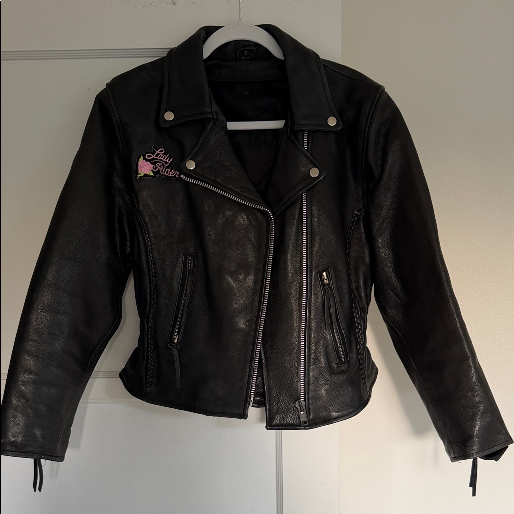 Classic Black Leather Motorcycle Jacket - Ladies Rider
